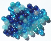 50 8mm Round Blue Marble Glass Bead Mix